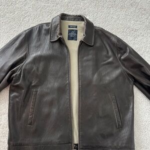 Nautica Dark Brown Leather Bomber Jacket